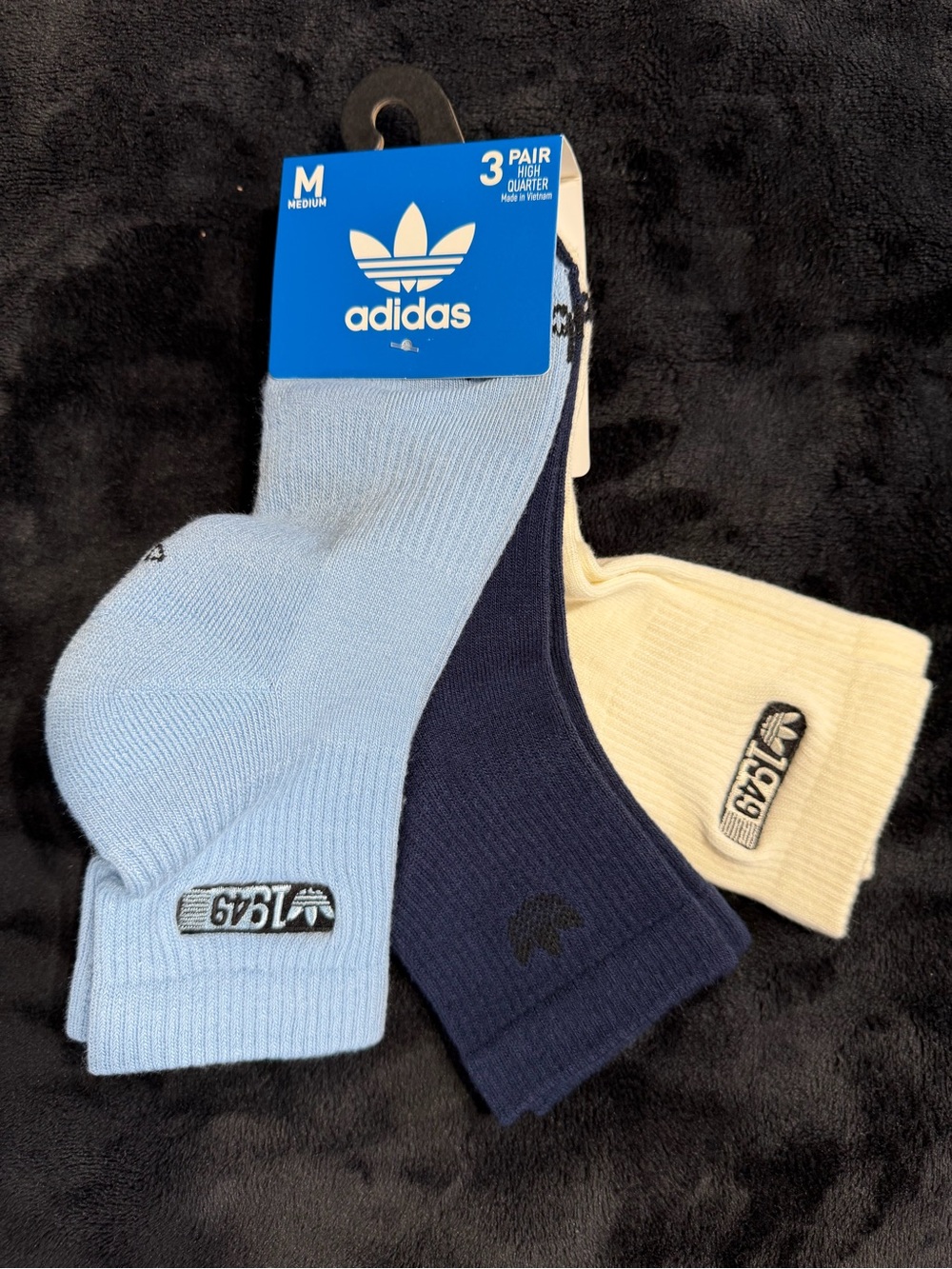 adidas Men’s 3-Pack High Quarter Socks - Light Blue / Navy / Cream